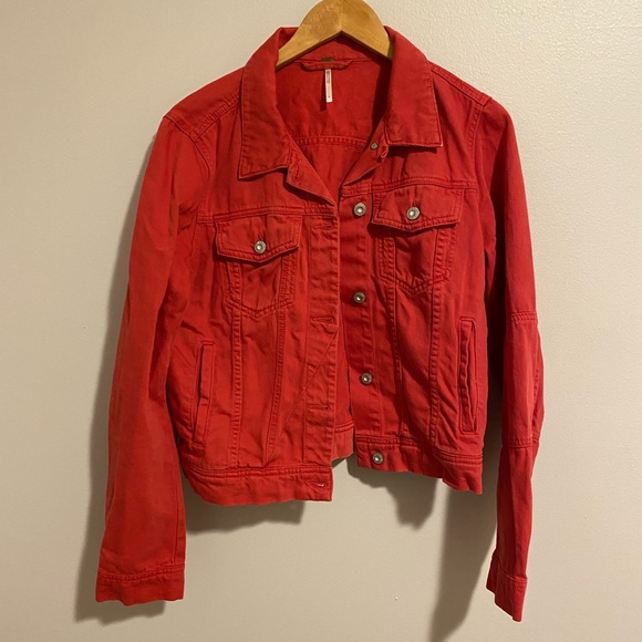 free people red button jean jacket size L